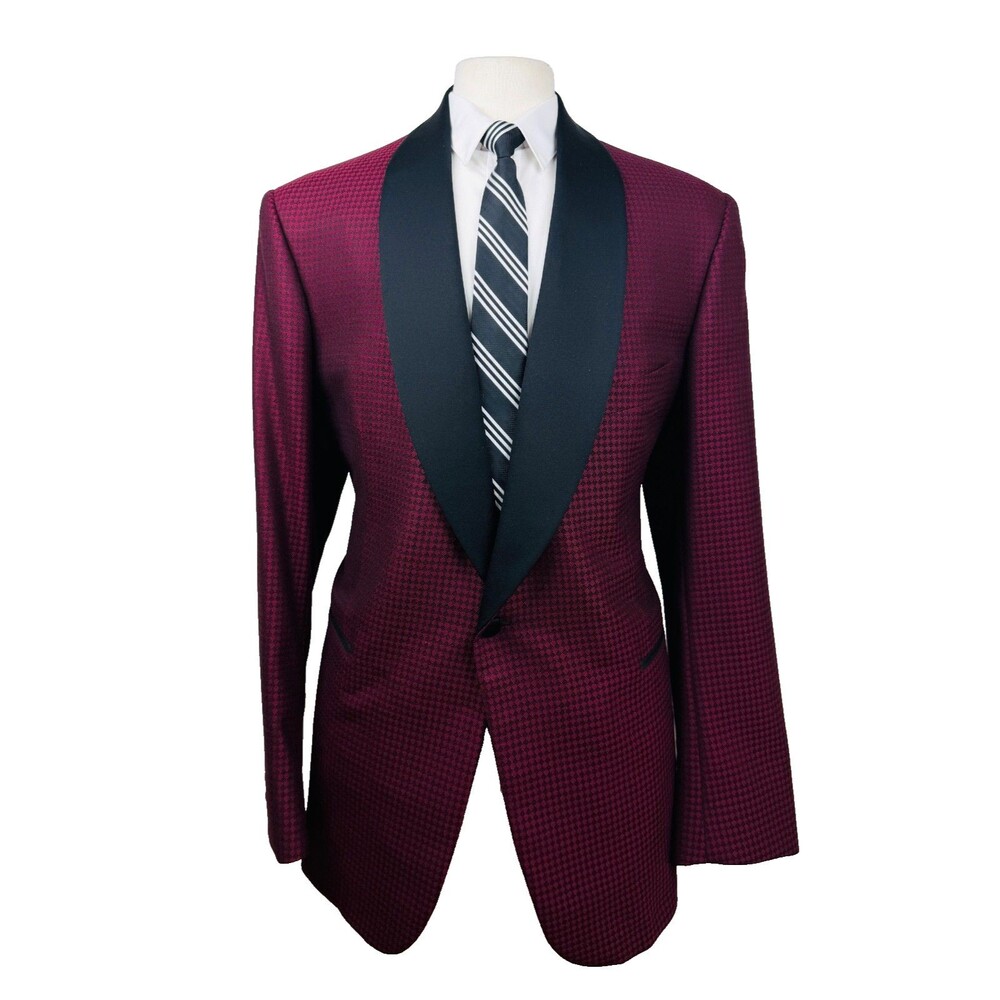 CICCHINI Mens 46L Burgundy Soft Wool Tuxedo Blazer Sport Coat Suit Jacket